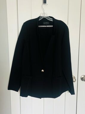 Eloquii Black Single-Button Ponte Blazer with Gold Button